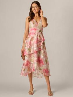 Adrianna Papell Petite Cascade Organza Dress, Pink/Multi, Pink/Multi