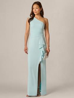 Adrianna Papell Petite One Shoulder Crepe Ruffle Dress, Clear Sky, Clear Sky