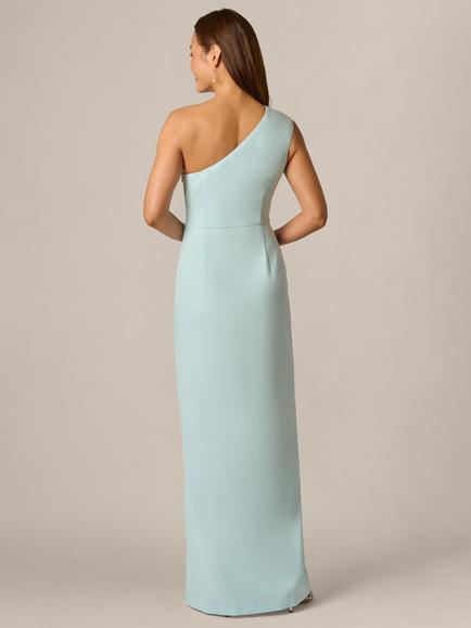 Adrianna Papell Petite One Shoulder Crepe Ruffle Dress, Clear Sky - view 2, Clear Sky