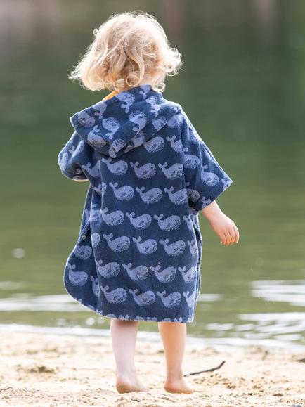 Little Green Radicals Baby Whale Towel Poncho, Blue - view 2, Blue Multi