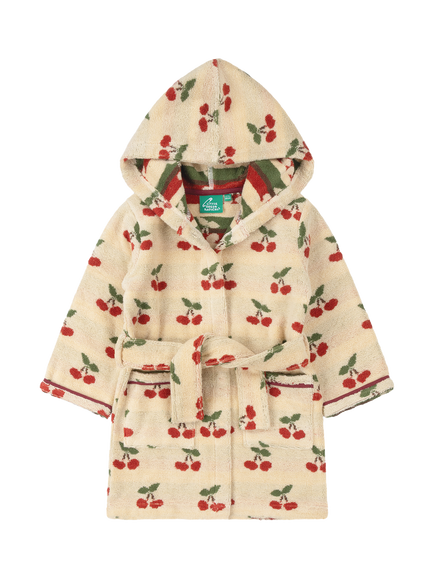 Little Green Radicals Kids' Lil Cherry Towelling Robe, Cream, Cream Multi