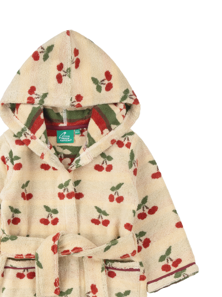 Little Green Radicals Kids' Lil Cherry Towelling Robe, Cream - view 2, Cream Multi