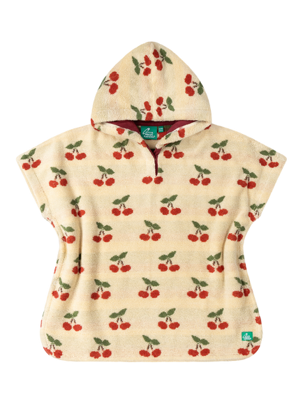 Little Green Radicals Baby Organic Cotton Cherry Print Towel Poncho, Cream, Cream