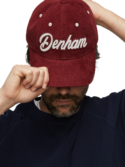 DENHAM Script Logo Baseball Cap, Red, Red