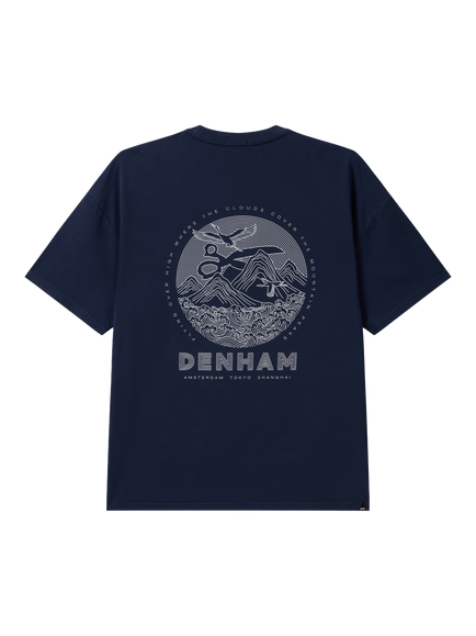 DENHAM Lines Crew Neck Cotton T-Shirt, Dark Blue - view 2, Dark Blue
