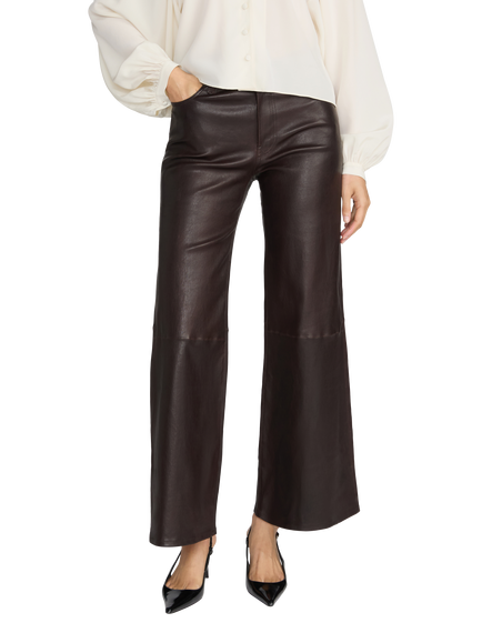 FRAME The Leather Swing Flared Trousers, Burgundy - view 2, Burgundy