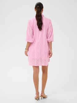 KAFFE Adona Embroidered Knee Length Shirt Dress - view 2, Pink Frosting