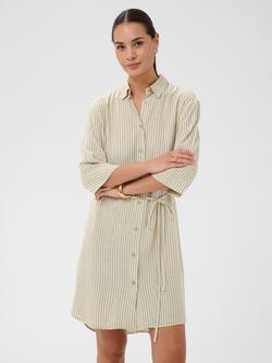 KAFFE Milia Stripe Tie Waist Shirt Dress, Beige, Beige