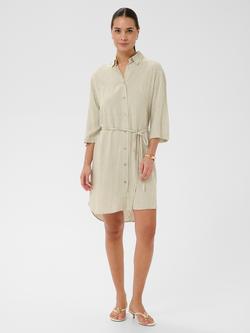 KAFFE Milia Stripe Tie Waist Shirt Dress, Beige - view 2, Beige