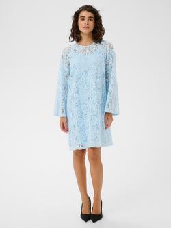 KAFFE Floral Lace Shift Dress, Mid Blue, Mid Blue