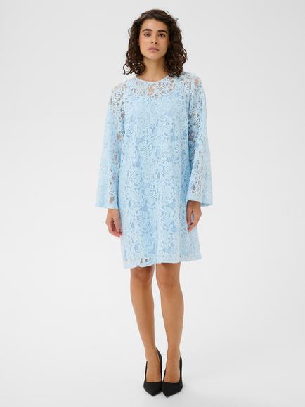 KAFFE Floral Lace Shift Dress, Mid Blue, Mid Blue