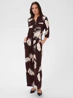 KAFFE Rutie Leaf Print Jumpsuit containing LENZING™ ECOVERO™ Viscose, Brown/Multi, Brown/Multi