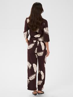 KAFFE Rutie Leaf Print Jumpsuit containing LENZING™ ECOVERO™ Viscose, Brown/Multi - view 2, Brown/Multi