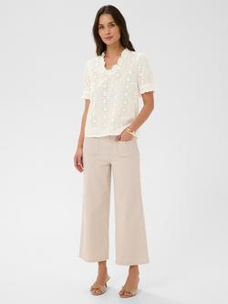 KAFFE Ruffle Neck Eyelet Top, White - view 2, White