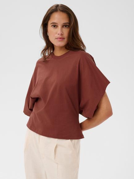 KAFFE Stormy Drape Sleeve T-Shirt, Brown, Brown