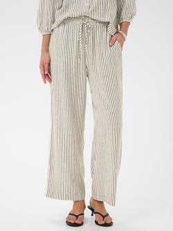 KAFFE KAmilia Tie Waist Wide Leg Trousers, Chalk/Black, Chalk/Black