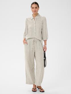 KAFFE KAmilia Tie Waist Wide Leg Trousers, Chalk/Black - view 2, Chalk/Black