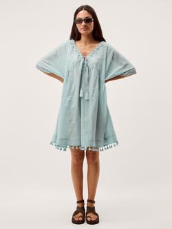 Monsoon Astrid Tassel Embellished Mini Cotton Kaftan, Aqua, Aqua