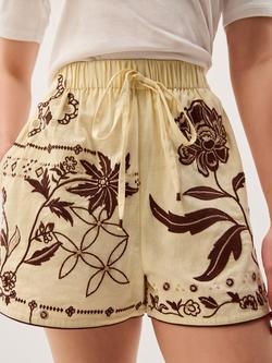 Monsoon Carly Tropical Embroidered Shorts, Ivory, Ivory