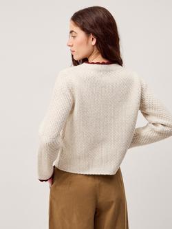 Monsoon Etta Embroidered Floral Scallop Cardigan, Ivory - view 2, Ivory