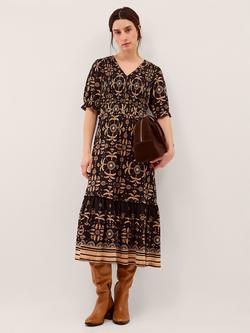 Monsoon Thalia Palm Midi Dress, Black, Black