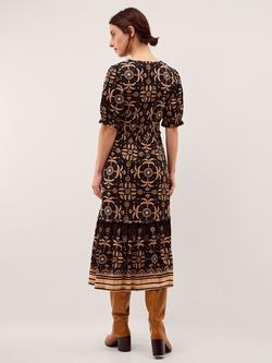 Monsoon Thalia Palm Midi Dress, Black - view 2, Black