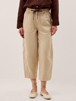 Monsoon Megan Cropped Barrel Trousers, Ecru, Ecru