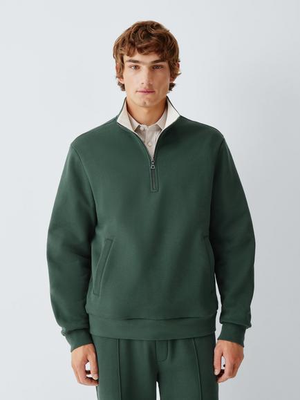 John Lewis Heavyweight Cotton Rich Waffle Insert Quarter-Zip Top, Khaki, Khaki