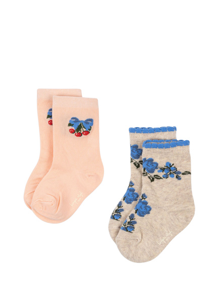 Konges Sløjd Kids' Floral Socks, Pack of 2, Amarena/Tramonto, Amarena/Tramonto