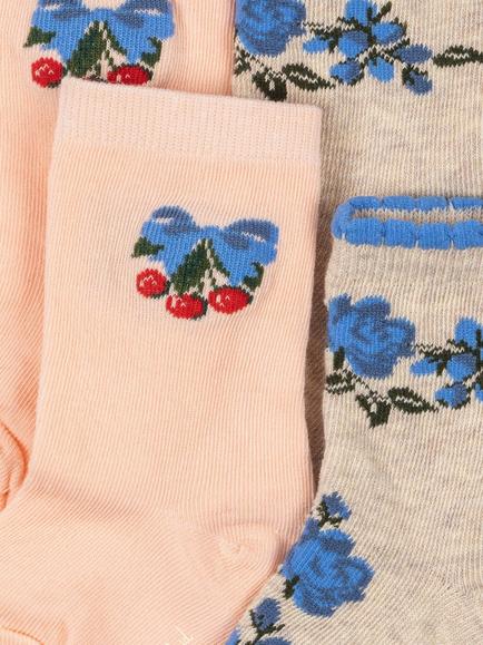 Konges Sløjd Kids' Floral Socks, Pack of 2, Amarena/Tramonto - view 2, Amarena/Tramonto