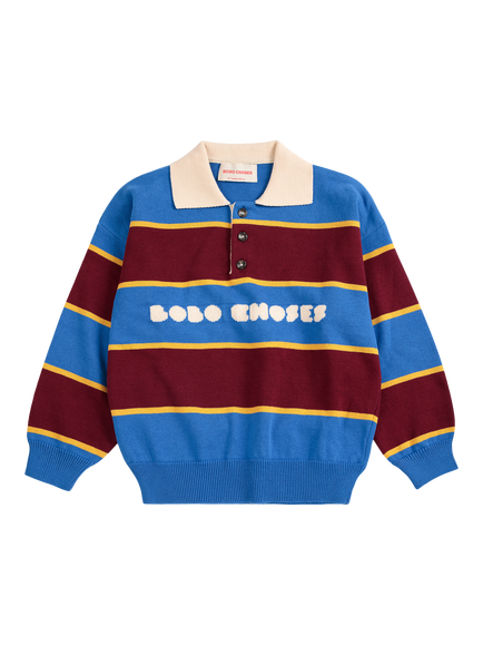 Bobo Choses Kids' Bolder Stripe Rugby Jumper, Blue Multi Blue - view 2, Blue Multi Blue