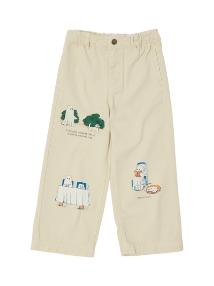 Bobo Choses Kids' Cotton Ghost Print Trousers, White Multi White - view 2, White Multi White