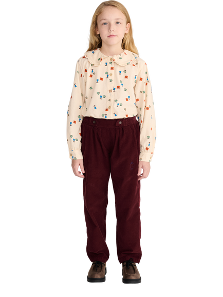 Bobo Choses Kids' Curious Owl Cotton Corduroy Trousers, Red Burgundy, Red Burgundy