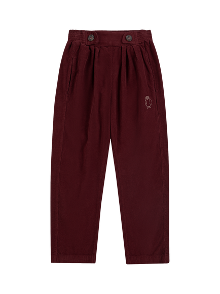 Bobo Choses Kids' Curious Owl Cotton Corduroy Trousers, Red Burgundy - view 2, Red Burgundy