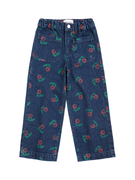 Bobo Choses Kids' Stamp Bloom Floral Jeans, Blue Denim - view 2, Blue Denim