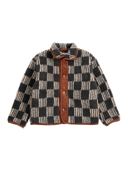 Bobo Choses Kids' Almost Moire Check Borg Jacket, Multi Multi - view 2, Multi Multi