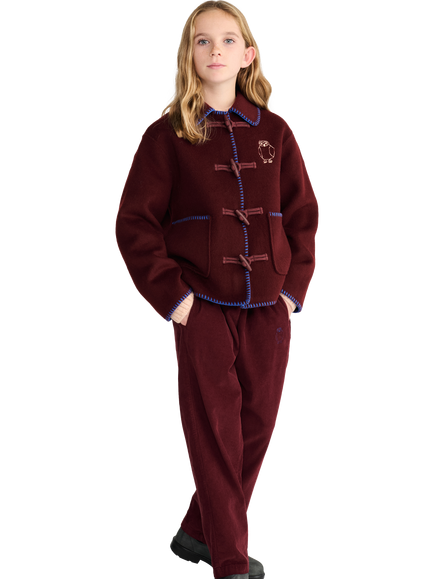 Bobo Choses Kids' Curious Owl Duffle Coat, Red Burgundy, Red Burgundy