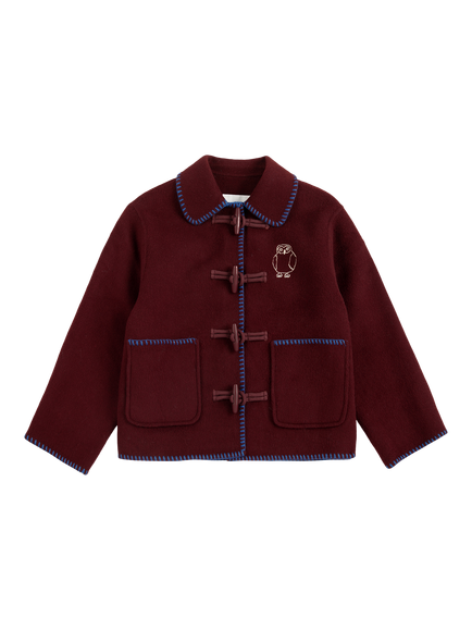 Bobo Choses Kids' Curious Owl Duffle Coat, Red Burgundy - view 2, Red Burgundy