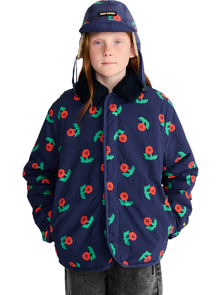 Bobo Choses Kids' Stamp Bloom Floral Bomber Jacket, Blue Multi Blue, Blue Multi Blue