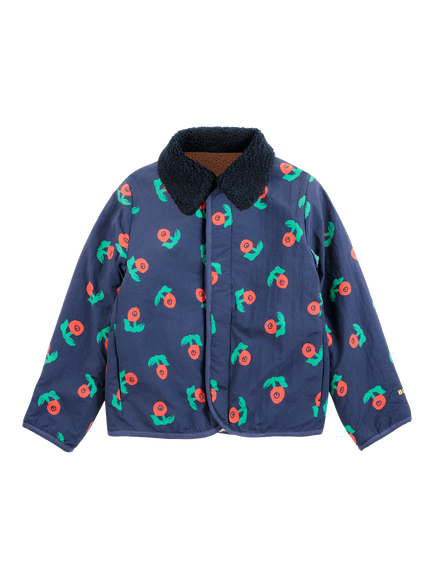 Bobo Choses Kids' Stamp Bloom Floral Bomber Jacket, Blue Multi Blue - view 2, Blue Multi Blue