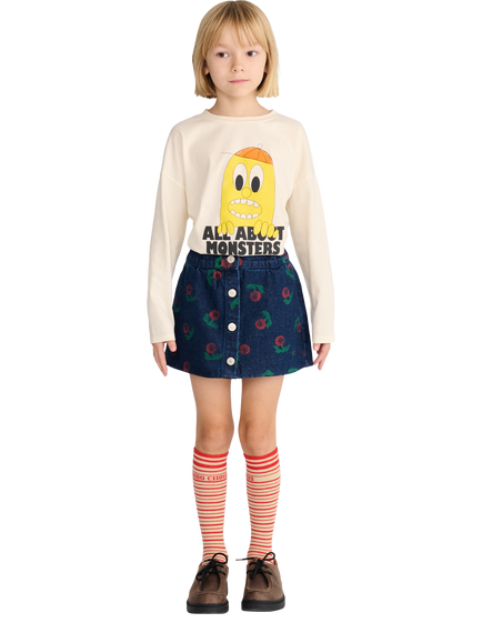 Bobo Choses Kids' Stamp Bloom Floral Denim Skirt, Blue Denim, Blue Denim