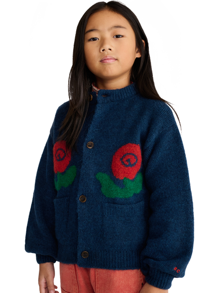 Bobo Choses Kids' Stamp Bloom Floral Cardigan, Blue Multi Blue, Blue Multi Blue