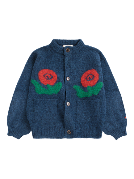 Bobo Choses Kids' Stamp Bloom Floral Cardigan, Blue Multi Blue - view 2, Blue Multi Blue