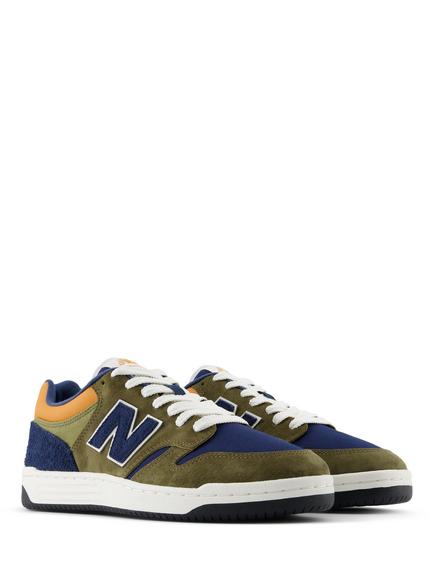 New Balance 480 Leather Lace Up Trainers, Wakame Navy - view 2, Wakame Navy