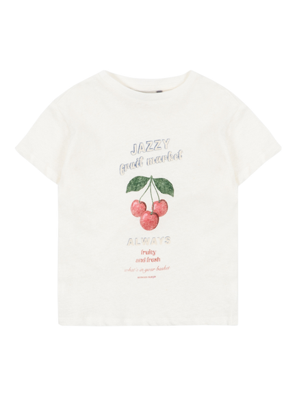 Konges Sløjd Kids' Cotton Blend Cherry Print T-Shirt, Cream, Cream