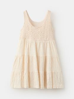 Mango Kids' Crochet Tiered Mini Dress, Raw - view 2, Raw