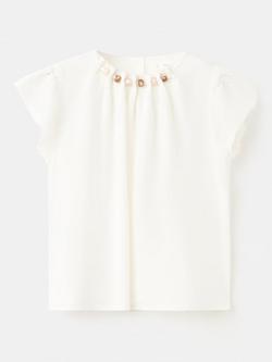 Mango Kids' Harper Bead Embellished Blouse, White, White