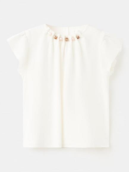 Mango Kids' Harper Bead Embellished Blouse, White, White