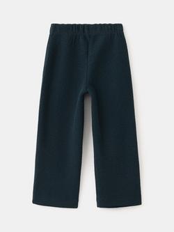 Mango Kids' Textured Wide Leg Trousers, Navy - view 2, Navy