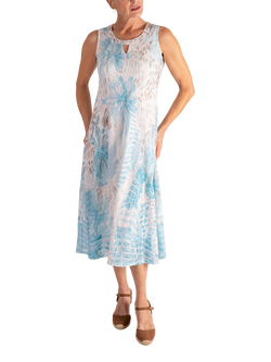chesca Tropical Dawn Sleeveless Dress, Sand/Sky, Sand/Sky